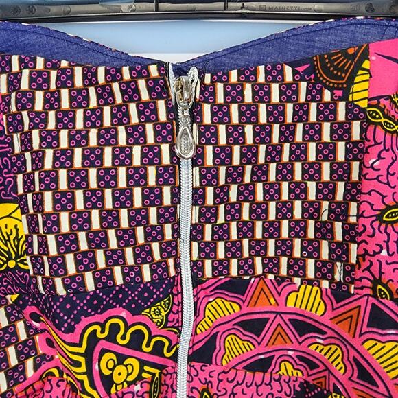 Womens African Ankara Top Size S Flare Sleeve Multicolor Handmade Psychedelic - Picture 11 of 13